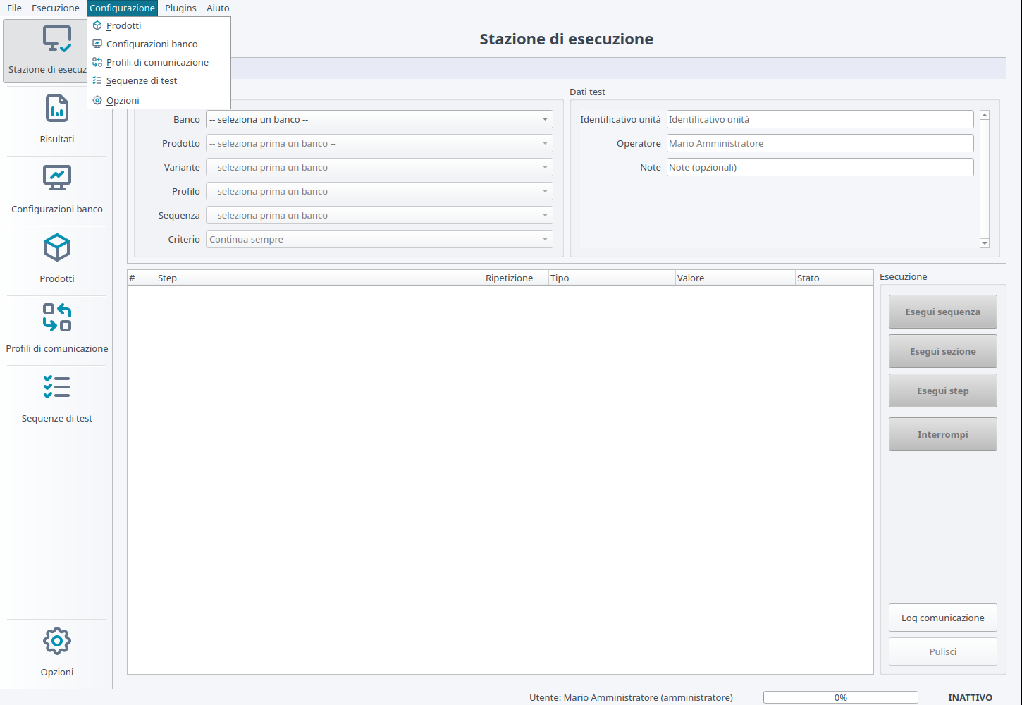 Menu Configurazione di FemtoBench