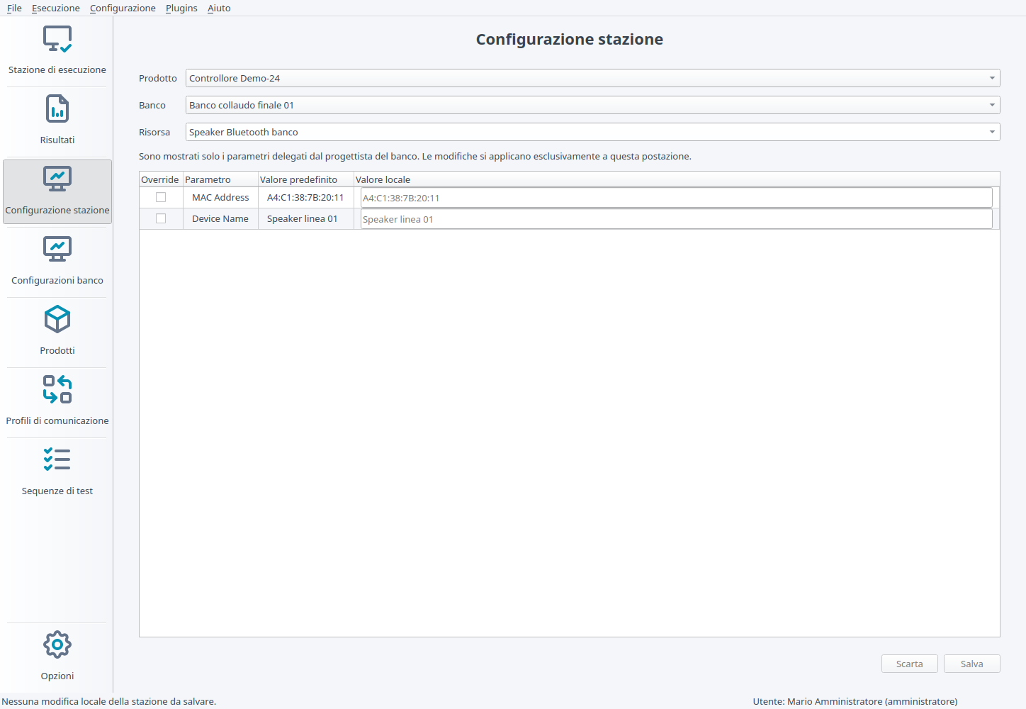Configurazione locale dei parametri della postazione