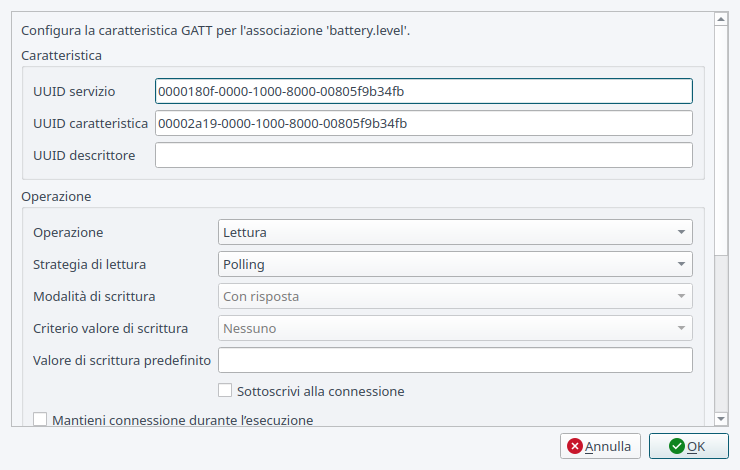 Configurazione di una destinazione BLE GATT