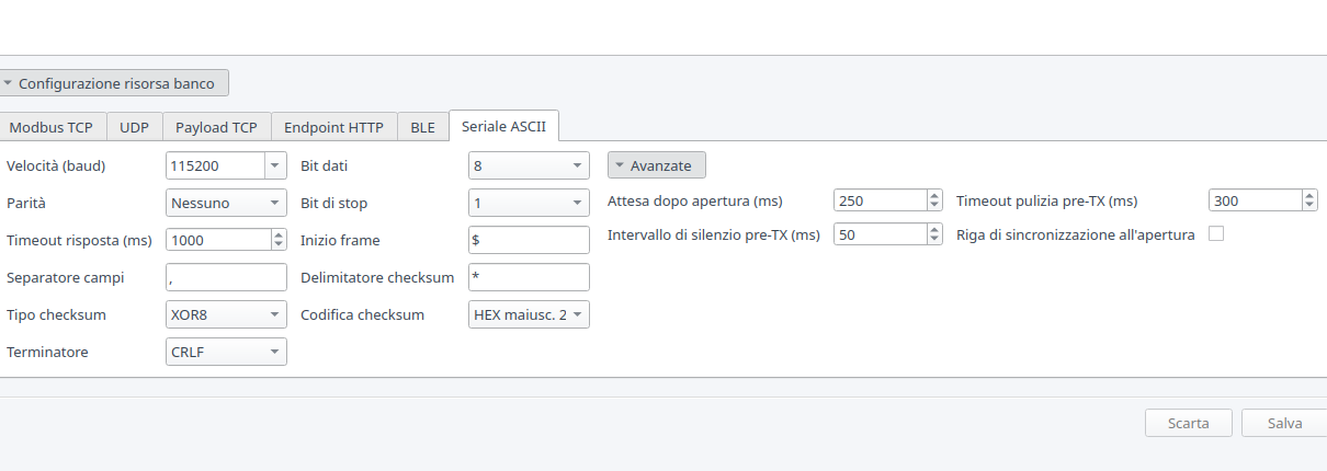 Parametri Delimited ASCII specifici del prodotto