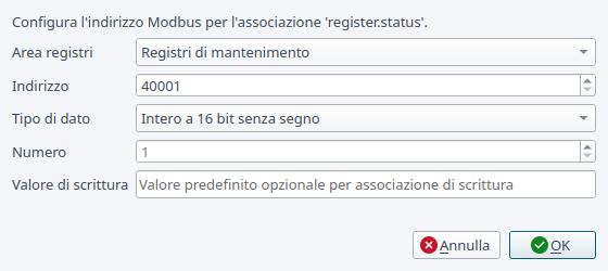Configurazione di una destinazione Modbus